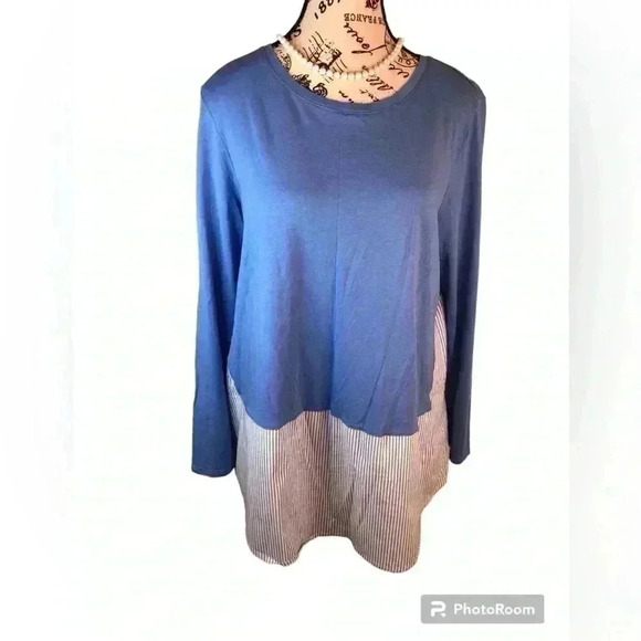 J Jill Large Blue and White Stripe Tunic Blouse L/S Cotton and Modal - Picture 1 of 5